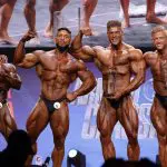 Da esquerda para a direita, os fisiculturistas Breon Ansley (4º lugar), Ramon Dino (2º lugar), Wesley Vissers (1º lugar) e Urs Kalecinski (3º lugar) | Foto: Divulgação/ Arnold Sports Festival