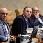Os ministros Alexandre de Moraes, Luís Roberto Barroso e Gilmar Mendes, em sessão no Supremo Tribunal Federal / foro privilegiado