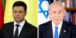 O presidente da Ucrânia, Volodymy Zelensky, e o premiê de Israel, Benjamin Netanyahu