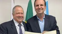 Chiquinho Brazão e Eduardo Paes: sorridentes no dia da nomeação do secretário de Ação Comunitária do Município do Rio de Janeiro — 3/10/2023 | Foto: Divulgação/PMRJ