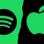 Arte com os logos de Spotify e Apple