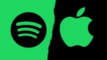 Arte com os logos de Spotify e Apple