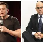 Elon Musk tem marcado o ministro Alexandre de Moraes em publicações no Twitter/X | Foto: Steve Jurvetson/Wikimedia/Jane de Araújo/Agência Senado/Montagem/Thiago Vieira/Revista Oeste