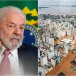 Montagem Lula e enchentes no RS