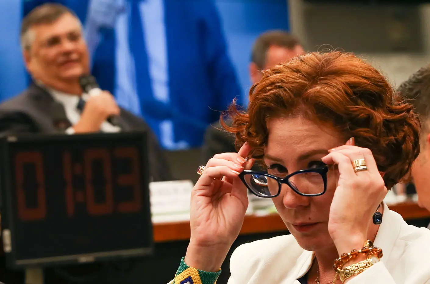 A deputada federal Carla Zambelli (PL-SP), em sessão na Comissão de Fiscalização da Câmara dos Deputados, em Brasília (DF) - 25/10/203 | Foto: Wilton Junior/Estadão Conteúdo