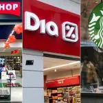 Foto mostra logo das lojas Polishop, Dia e Starbucks, que pediram recuperação judicial