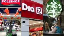 Foto mostra logo das lojas Polishop, Dia e Starbucks, que pediram recuperação judicial