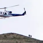 Helicóptero que transportava o presidente do Irã em decolagem, no Azerbaijão - 19/5/2024 | Foto: Ali Hamed Haghdoust/Wana/Reuters