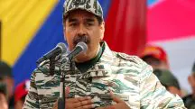 O ditador da Venezuela, Nicolás Maduro, lidera a celebração do 22º aniversário do retorno Hugo Chávez ao poder, depois de uma tentativa fracassada de golpe em 2002 - 13/4/2024 | Foto: Leonardo Fernandez Viloria/Reuters
