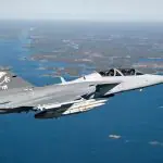 Um dos aviões de caça Gripen, fabricados pela Suécia | Foto: Divulgação/Saab