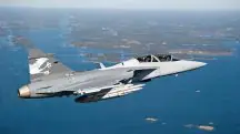 Um dos aviões de caça Gripen, fabricados pela Suécia | Foto: Divulgação/Saab