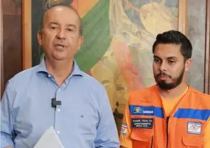 O governador de Santa Catarina, Jorginho Mello, e o coordenador da Defesa Civil de Florianópolis, Samuel Vidal | Foto: Reprodução/Redes sociais