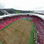 Imagem aérea mostra o Estádio Beira-Rio depois de alagamento
