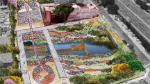 Imagem mostra croqui de projeto do Parque do Bixiga, no centro de São Paulo