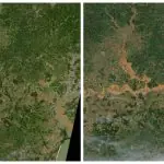 Imagens mostram o antes e depois das inundações na Região Metropolitana de Porto Alegre | Foto: Divulgação/Sentinel-2/Montagem/Thiago Vieira/Revista Oeste