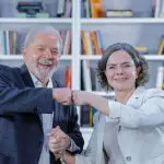Presidente do Brasil, Lula, ao lado da presidente do PT e deputada federal, Gleisi Hoffmann