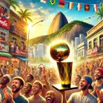Imagem gerada por inteligência artificial do troféu da NBA no Rio de Janeiro
