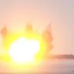 Momento em que o transportador de carvão é atingido pelo Houthis no Mar Vermelho