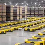 Centro de distribuição do Mercado Livre, onde robôs trabalham