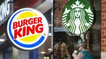 Foto mostra montagem com logo do Burger King e da Starbucks, lado a lado