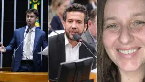 Uma montagem das fotos de Nikolas Ferreira, André Janones e Denise Tremura | Foto: Reprodução
