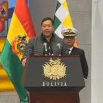 O presidente da Bolívia, Luis Arce, durante discurso em que anunciou a troca dos comandantes das Forças Armadas — Casa Grande do Povo, La Paz, 26/6/2024 | Foto: Reprodução/Facebook/@LuchoXBolivia