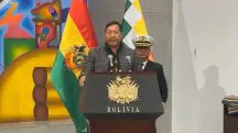 O presidente da Bolívia, Luis Arce, durante discurso em que anunciou a troca dos comandantes das Forças Armadas — Casa Grande do Povo, La Paz, 26/6/2024 | Foto: Reprodução/Facebook/@LuchoXBolivia
