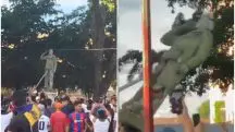 Venezuelanos derrubam outra estátua de hugo chavez
