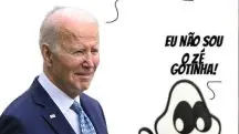Uma imagem que circula nas redes sociais mostra Joe Biden chamando Penadinho — um fantasma da Turma da Mônica — de Zé Gotinha