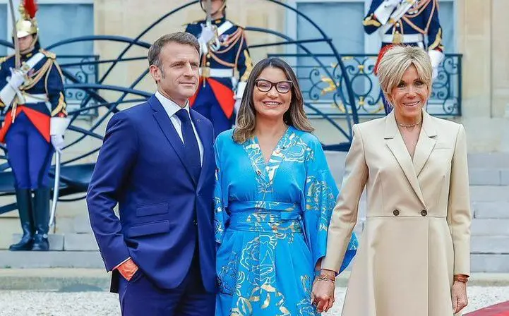 Janja, Macron e Brigitte na abertura da Olimpíada