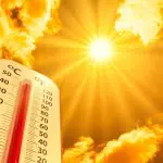 Hot,Temperature,thermometer,On,Yellow,Sky,With,Sun,Shining,In,Summer