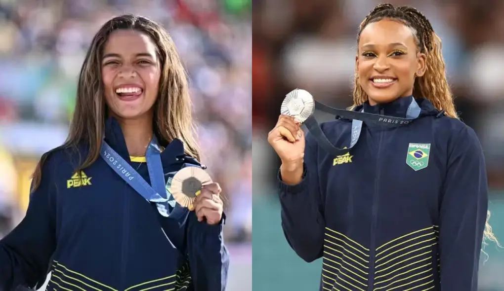 A skatista Rayssa Leal e a ginasta Rebeca Andrade; brasileiras conquistaram, respectivamente, as medalhas de bronze e prata | Foto: Reprodução/Redes sociais