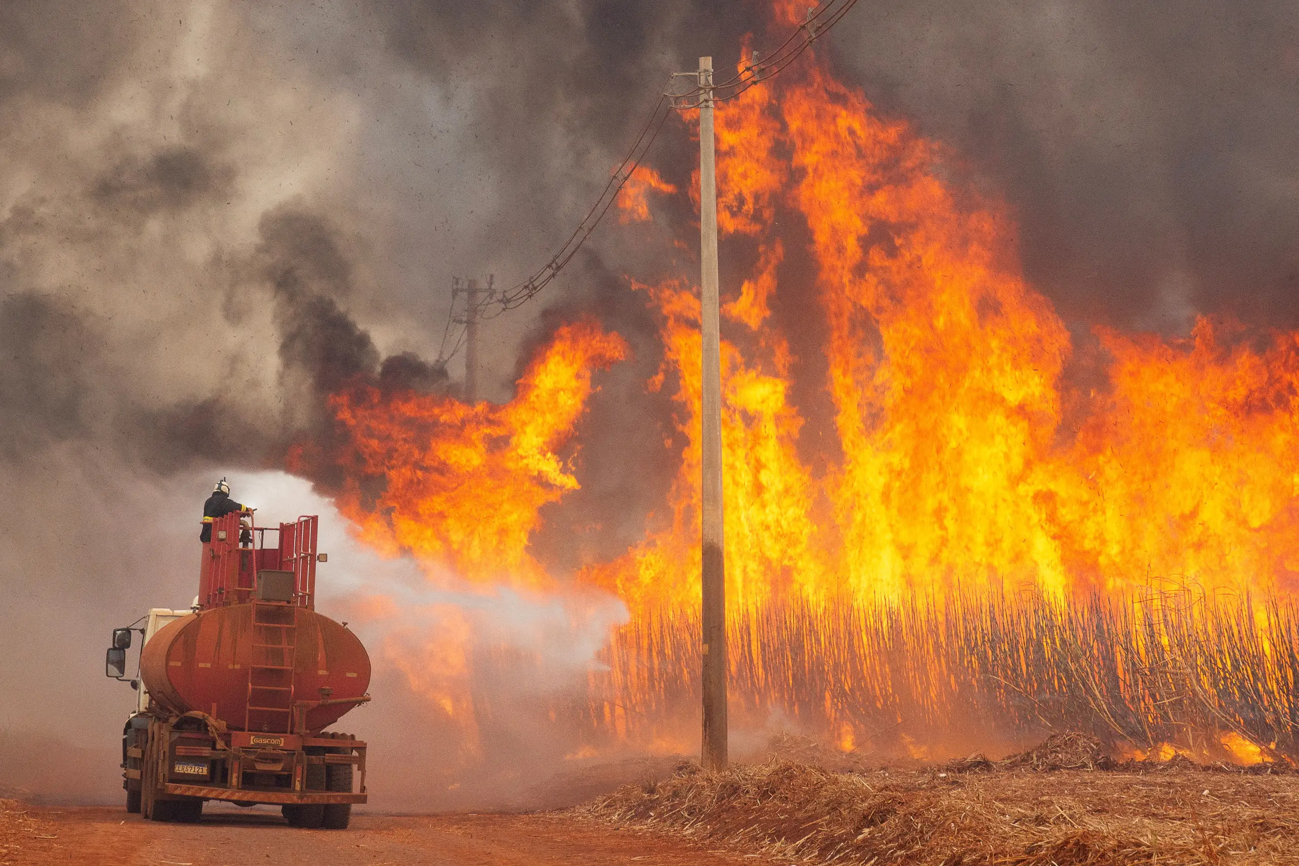 Caminhão-pipa combate incêndio em canavial no interior de São Paulo - 24/08/2024 | Foto: Joel Silva/Reuters