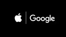 Fundo preto com maçã símbolo da Apple em branco e marca da Google também em branco