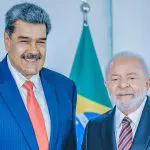 Lula e Maduro durante visita do ditador ao Brasil