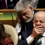 O presidente do Brasil, Luiz Inácio Lula da Silva, Janja e seu assessor de política externa Celso Amorim, durante a 79ª Assembleia Geral das Nações Unidas na sede da ONU em Nova York, em 24 de setembro de 2024 | Foto: Reuters/Brendan McDermid