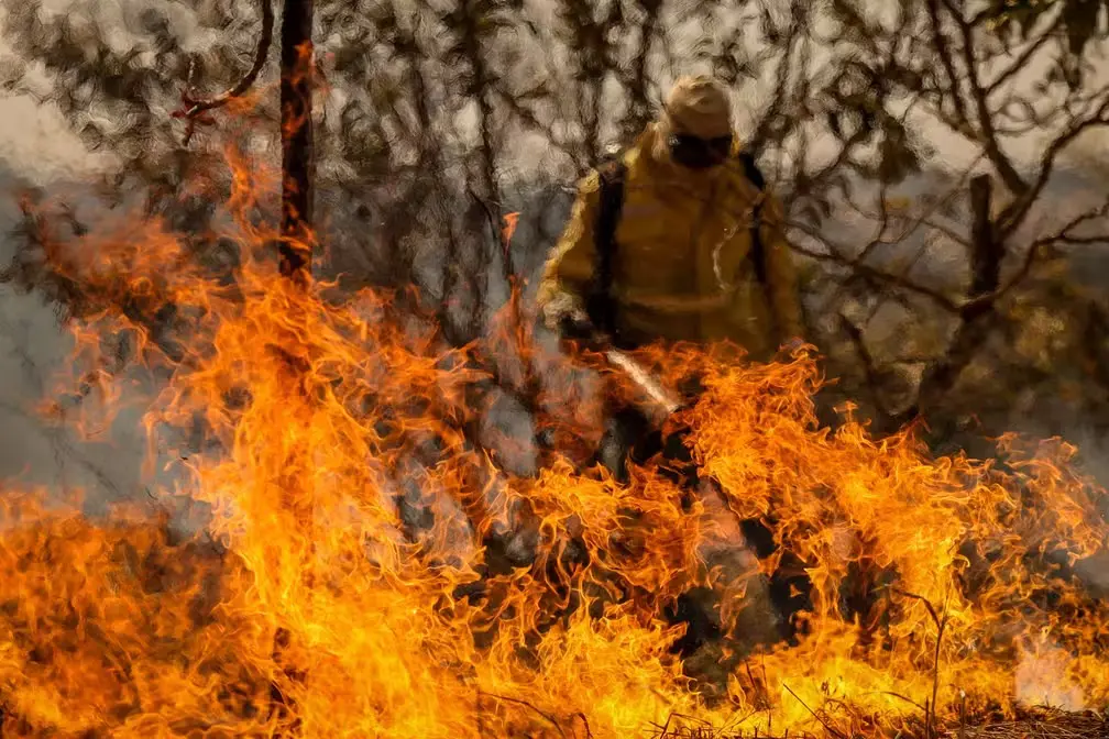 Bombeiros do Distrito Federal combatem incêndio em área de cerrado próximo ao Aeroporto Internacional de Brasília | Foto: Marcelo Camargo/Agência Brasil