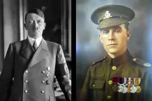 À esquerda, Adolf Hitler; à direita, Henry Tandey