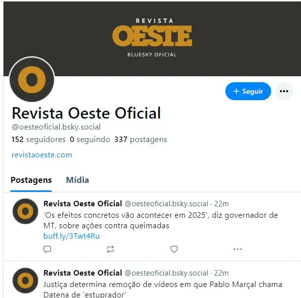 Oeste na rede social BlueSky | Foto: Reprodução/Redes sociais