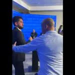 Nahuel Medina, cinegrafista e sócio de Pablo Marçal, à esquerda do leitor, depois de agredir Duda Lima, que não aparece na imagem | Foto: Reprodução/Redes sociais