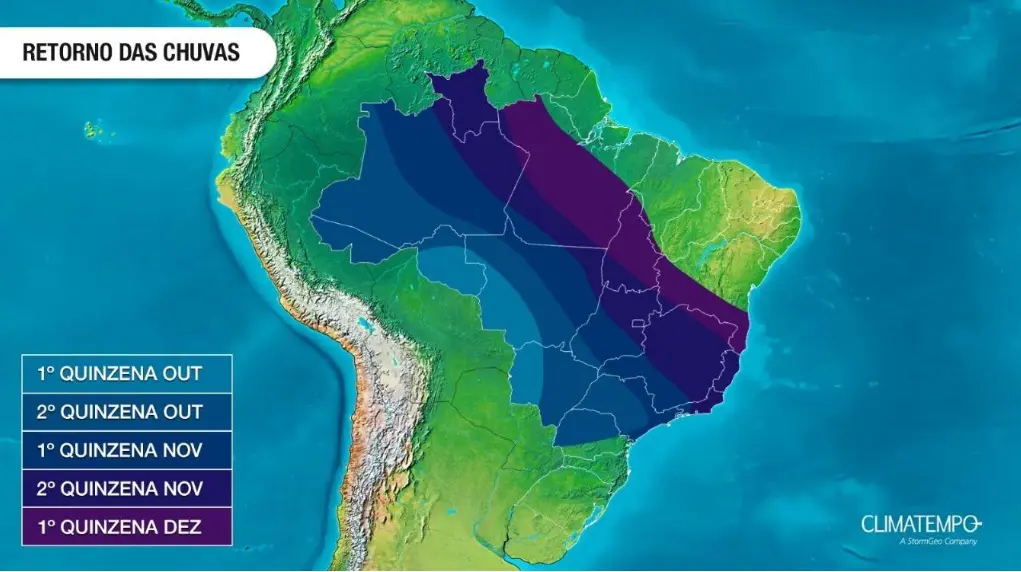 O alívio para a poluição do ar e os focos de incêndio começará, segundo as previsões, na primeira quinzena de outubro | Foto: Divulgação/Climatempo