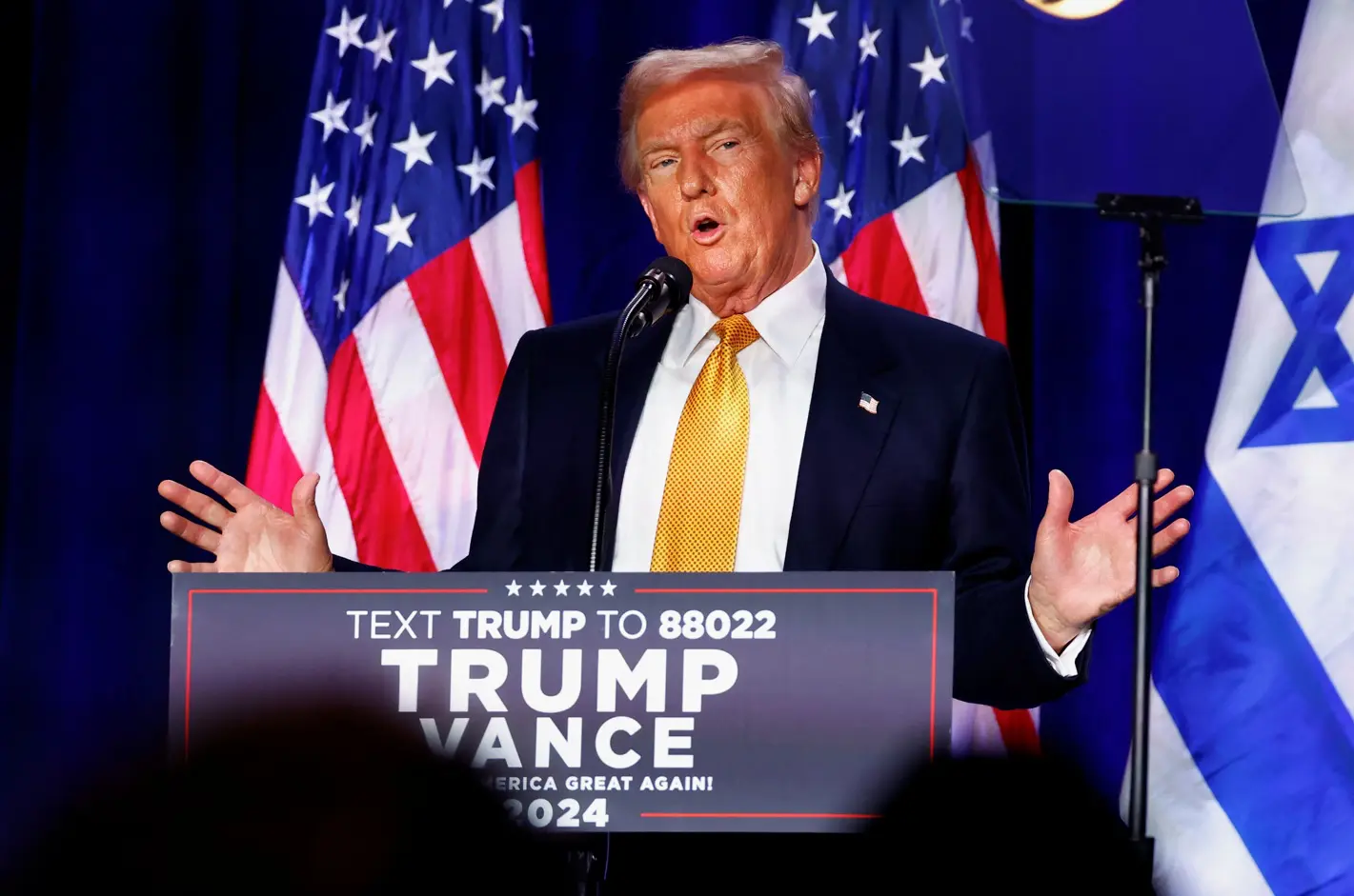 Trump, durante o Evento de Combate ao Antissemitismo na América - 19/9/2024 | Foto: Piroschka van de Wouw/Reuters