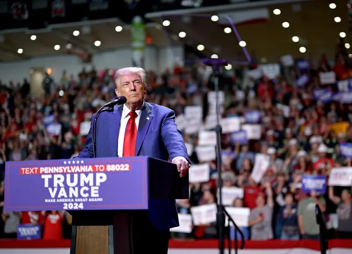 O candidato à Presidência dos Estados Unidos Donald Trump, em comício de campanha