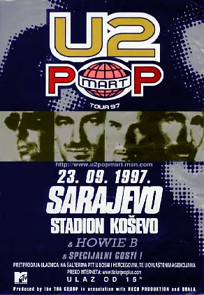 Flyer da banda U2 sobre o show em Saravejo