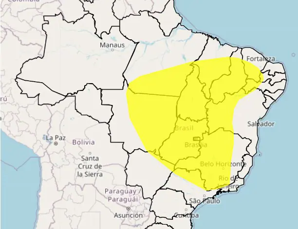área de atuação do alerta amarelo de baixa umidade x nova frente fria