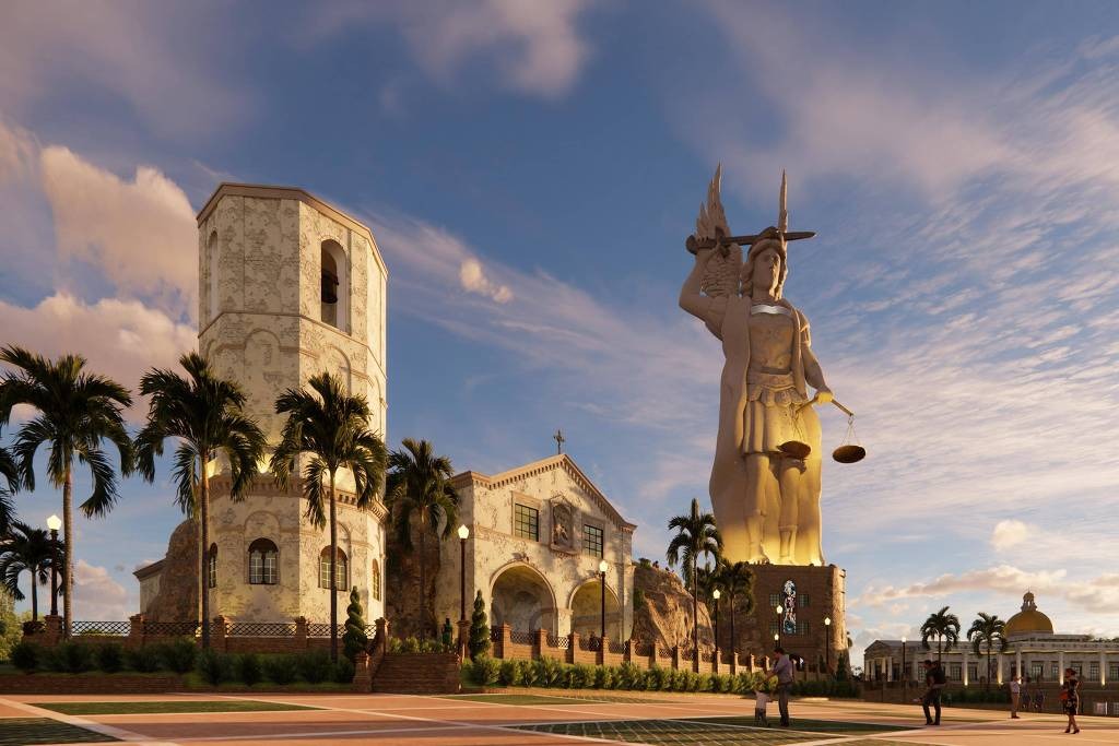Estátua de São Miguel Arcanjo, em construção no Interior de São Paulo | Foto: Divulgação