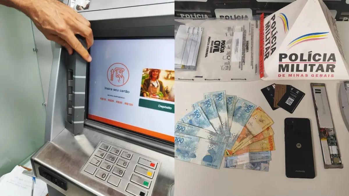 Criminosos fazem o 'chupa-cabra', um sistema que simula o terminal de atendimento e captura todos os dados contidos em cartões de débito e crédito | Foto: Divulgação/Polícia Militar de Minas Gerais