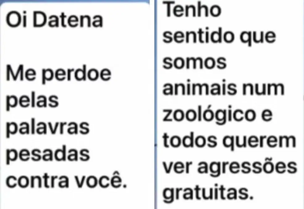 Trechos da mensagem divulgada por Datena | Foto: Reprodução/g1