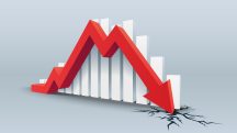 Red,Arrow,Crashes,Through,The,Ground,,Falling,Bars,,Vector,Illustration.