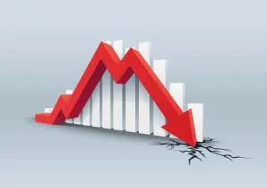 Red,Arrow,Crashes,Through,The,Ground,,Falling,Bars,,Vector,Illustration.
